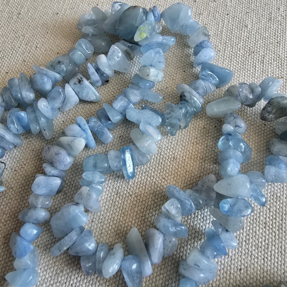36" Aquamarine Chip Bead Necklace – Natural Blue Gemstone Strand - Picture 8 of 10